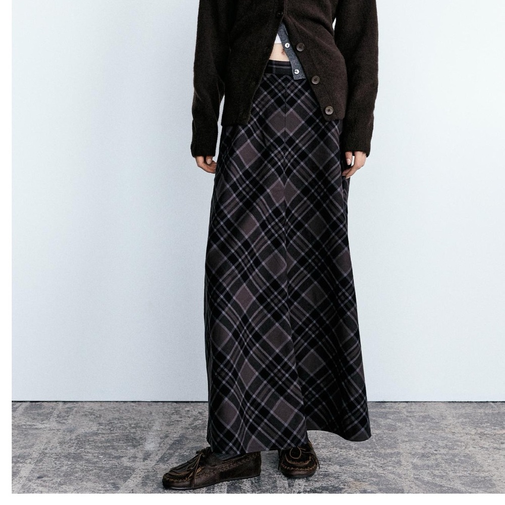 Zara long checkered cotton skirt NWT